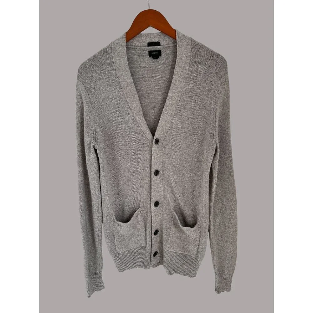 J. Crew Gray Wool Blend Cardigan Elbow Patch Knit Sweater Preppy Old Money Size